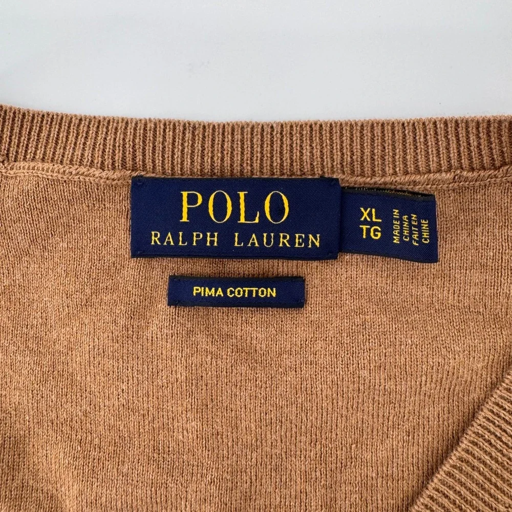 Polo Ralph Lauren Sweater Vest Mens XL Brown Pima Cotton V-Neck Pony Logo
